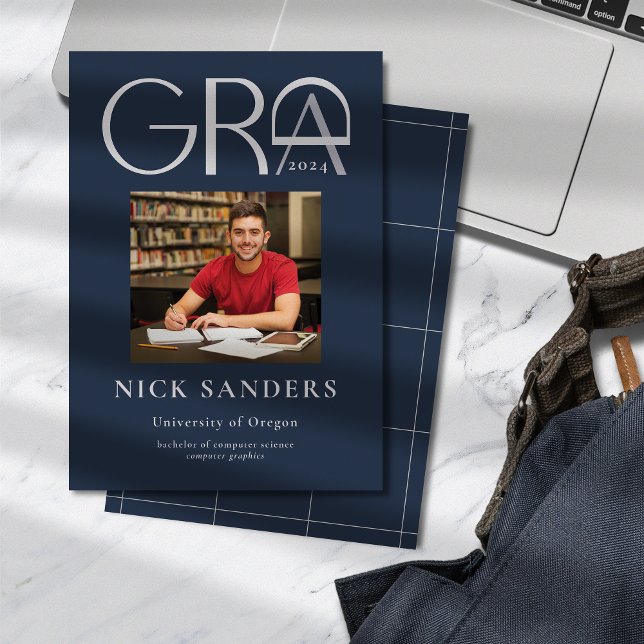 Modern Photo Graduation College Navy Blue Announcement (Creator Uploaded)