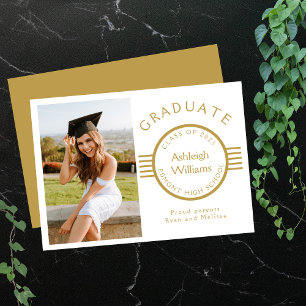 Modern Photo Graduation Gold Stripe Emblem Announcement