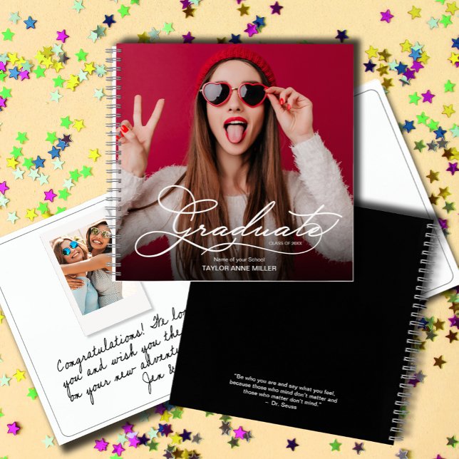 Modern Photo Graduation Guest Book (Graduation guest book with your photo on the front and a message on back. SOFT or HARD cover.)