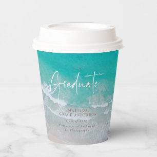 Modern photo graduation ocean beach script modern paper cups