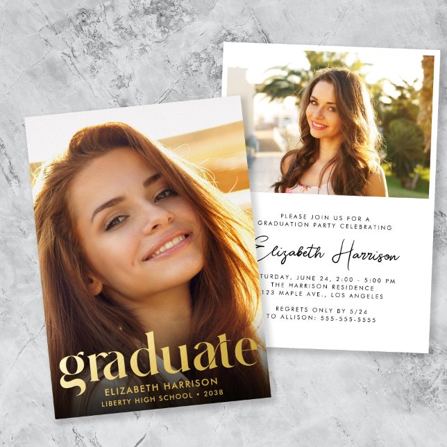 Modern Photo Graduation Party (Modern Photo Graduation Party Foil Invitation)