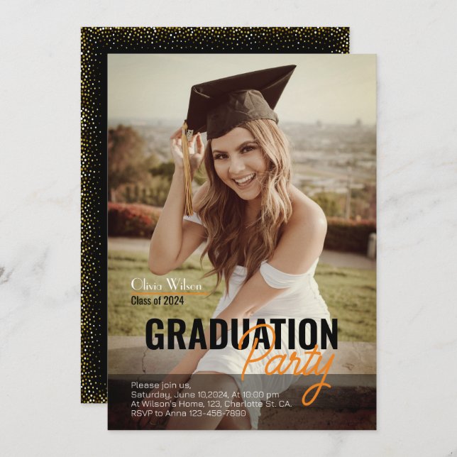Modern Photo Graduation Party Invitation Template  (Front/Back)