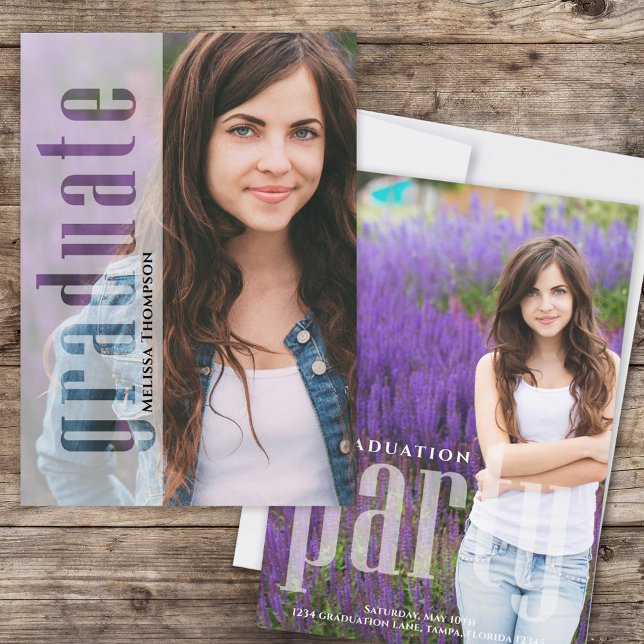 Modern Photo Graduation Party Template (Graduate modern style photo invitation announcement with creative typography. )