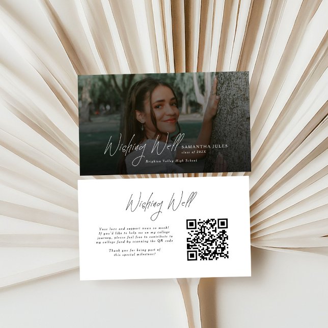 Modern  Photo Graduation QR Code Wishing Well Enclosure Card (Creator Uploaded)