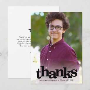 Modern photo graduation simple bold typography thank you card