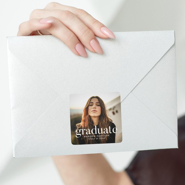 Modern Photo Graduation Square Sticker (Creator Uploaded)
