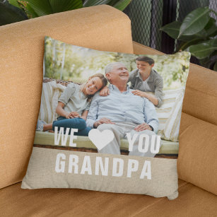 Modern Photo Grandpa Script Heart Cushion