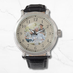 Modern Photo Grandpa Script Heart Watch