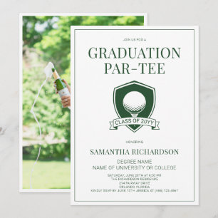 Modern Photo Green and White Golf Graduation Party Invitation