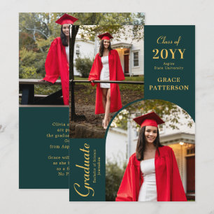 Modern Photo Green Gold Graduation Announcement