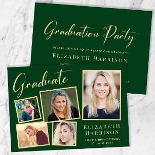 Modern Photo Green Gold Graduation Party Invitation