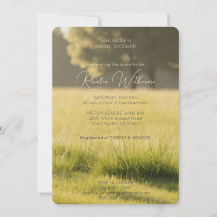 modern photo green meadow bridal shower invitation