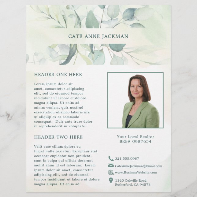 Modern Photo Greenery Eucalyptus Elegant Rustic Flyer (Front)