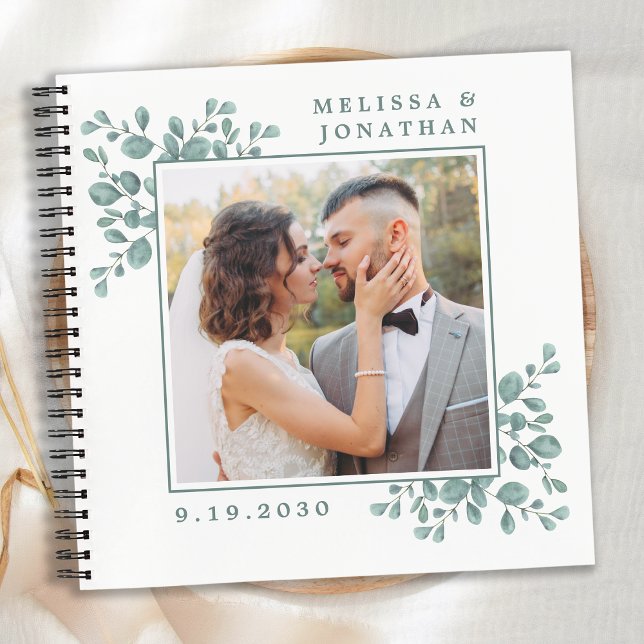 Modern Photo Greenery Eucalyptus Wedding GuestBook Notebook (Creator Uploaded)