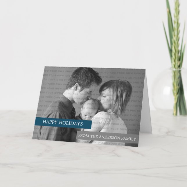Modern Photo Greeting Card (Blue/Grey) (Front)