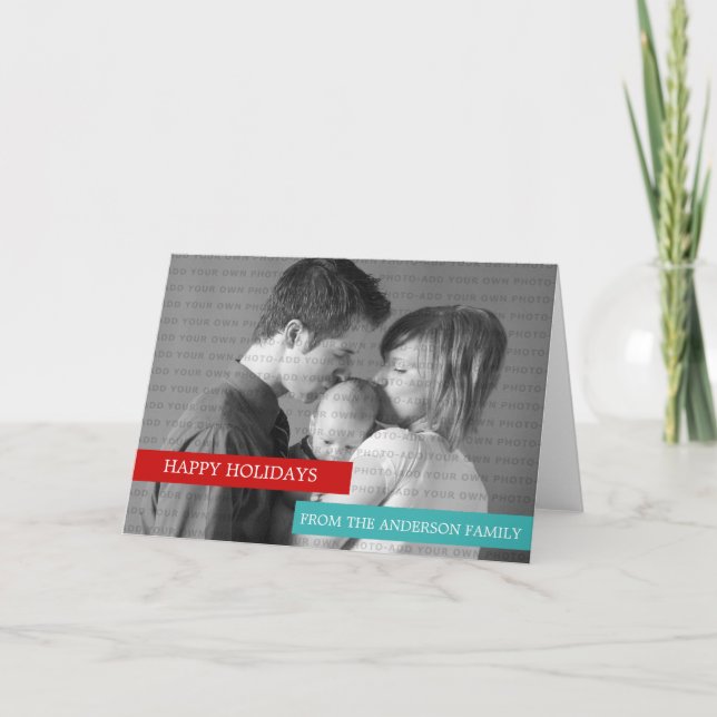 Modern Photo Greeting Card (Red/Teal) (Front)