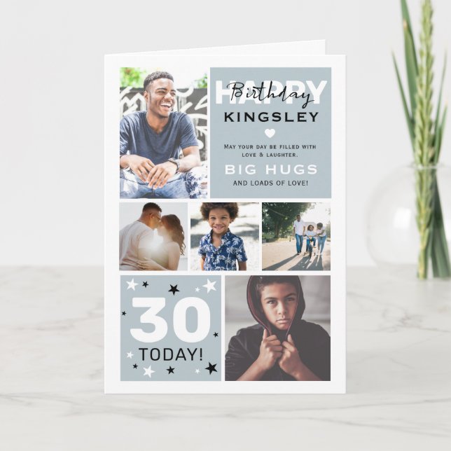 Modern Photo Grid & Text Happy Birthday Card (Front)