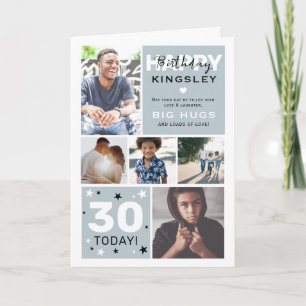 Modern Photo Grid & Text Happy Birthday Card