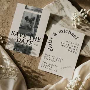 Modern Photo Grid with Bold Serif Save the Date Invitation