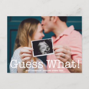 Modern Photo Guess What! Pregnancy Announcement Postcard