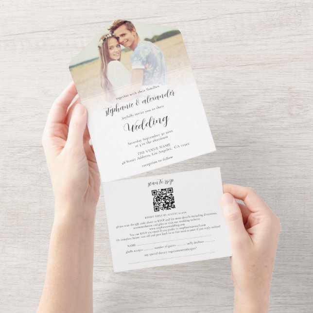 Modern Photo Guest Name Addresses QR Code Wedding All In One Invitation (Tearaway)