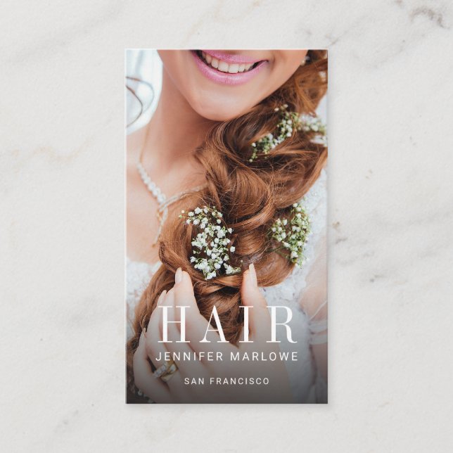 Modern Photo Hair Stylist Hair Decoration Business Card (Front)