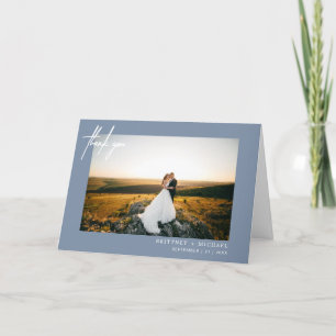 Modern Photo Hand-Lettered Thank You Dusty Blue