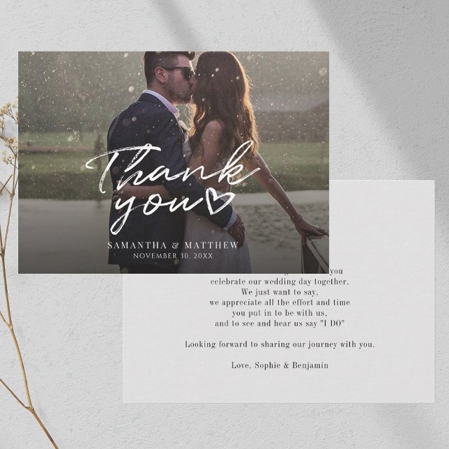 Modern Photo Hand-Lettered Wedding Day Thank You Card (Modern Wedding Thank You Photo Notecard)