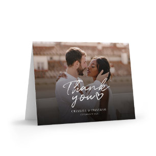 Modern Photo Hand-Lettered Wedding Thank You Card