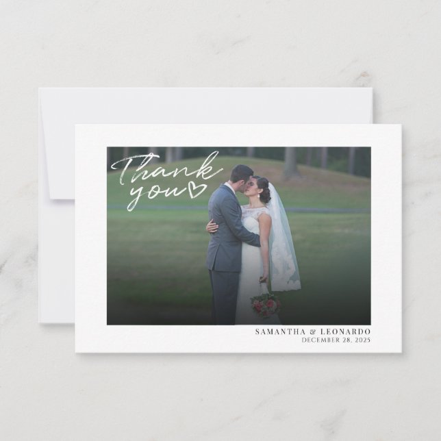 Modern Photo Hand-Lettered Wedding Thank You Card (Front)