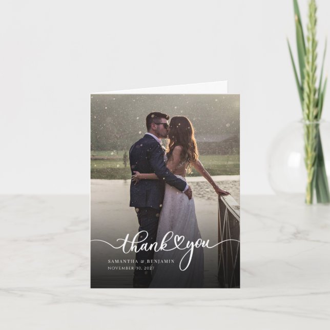 Modern Photo Hand-Lettered Wedding Thank You Note Card (Front)