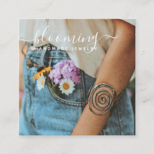 Modern photo handmade jewellery script social medi square business card