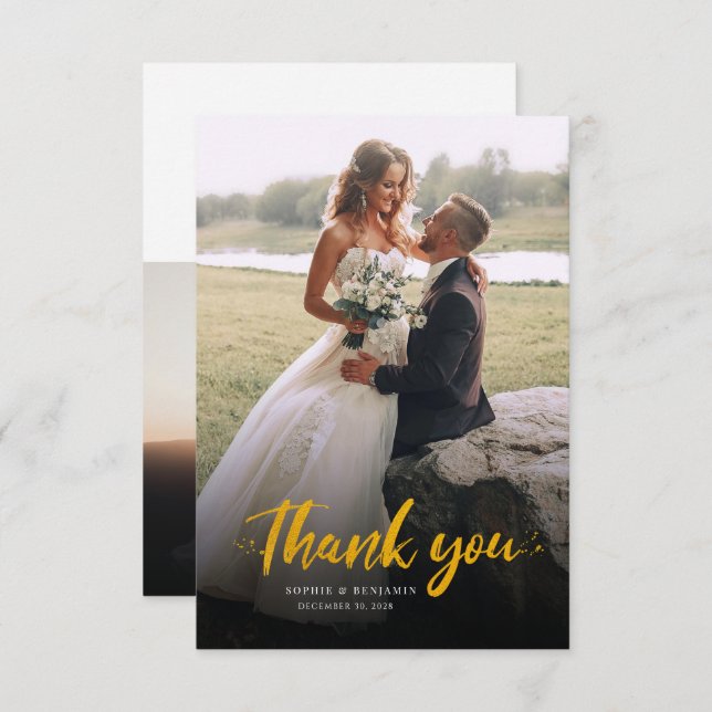 Modern Photo Handwritten Wedding Thank You Card (Front/Back)