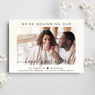 Modern Photo Happily Ever After Cream Engagement Announcement