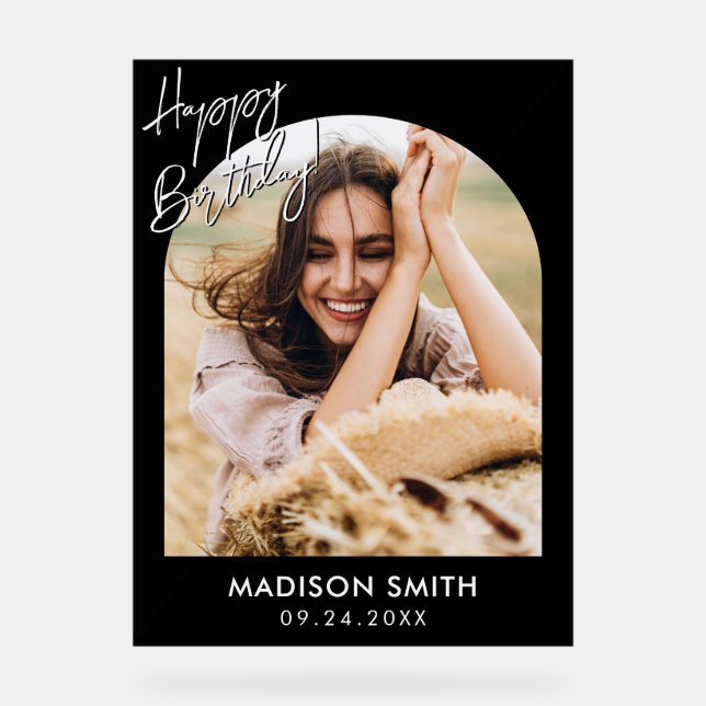 Modern Photo Happy Birthday Acrylic Sign (Front)