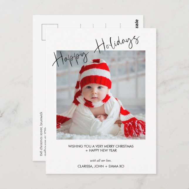 Modern Photo Happy Holidays Christmas Postcard (Front/Back)