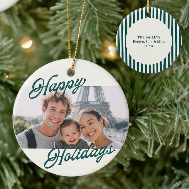 Modern Photo Happy Holidays Family Keepsake Ceramic Tree Decoration (Creator Uploaded)