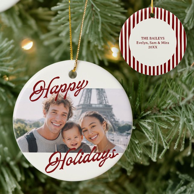 Modern Photo Happy Holidays Family Keepsake Ceramic Tree Decoration (Creator Uploaded)