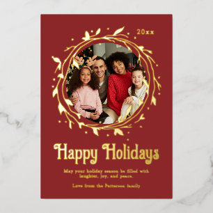 Modern Photo Happy Holidays Script Wreath