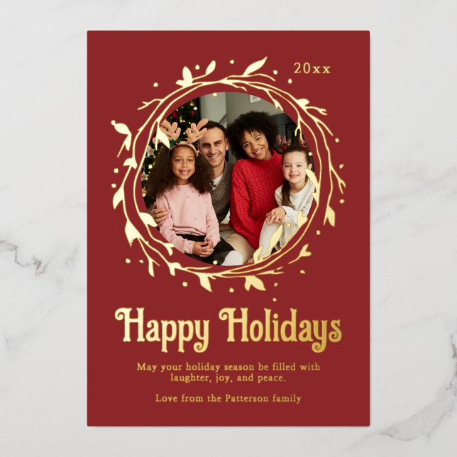 Modern Photo Happy Holidays Script Wreath (Front)
