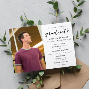 Modern Photo High School Graduation Burgundy Invitation