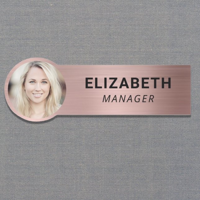 Modern Photo ID Rose Gold Name Tag (Creator Uploaded)