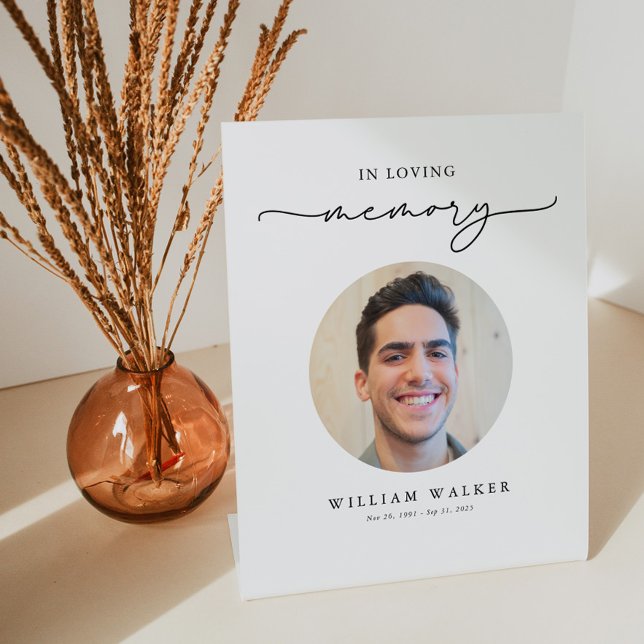 Modern Photo In Loving Memory Celebration Of Life Pedestal Sign (Creator Uploaded)