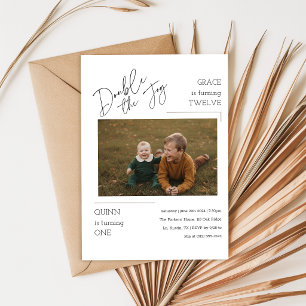 Modern Photo Joint Kids Siblings Birthday Party Invitation