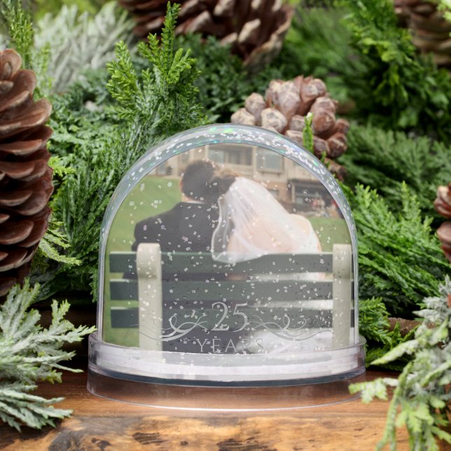 Modern Photo Keepsake 25th Wedding Anniversary Snowglobe (Winter)