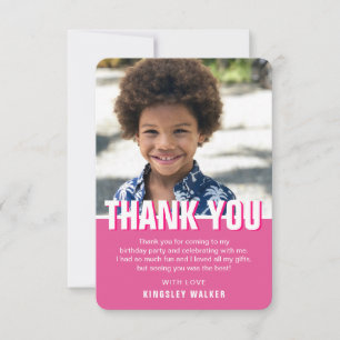 Modern Photo Kids Birthday Thanks   Pink Thank You Card