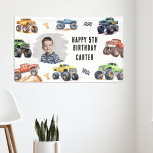 Modern Photo   Kids Monster Trucks Birthday Party Banner