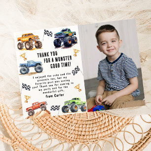 Modern Photo   Kids Monster Trucks Birthday Party Thank You Card