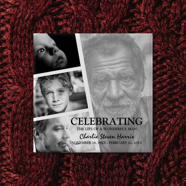 Modern Photo Life Story Collage Funeral 15 Cm Square Badge (Creator Uploaded)