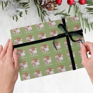 Modern Photo Light Green Merry Christmas Holiday Wrapping Paper